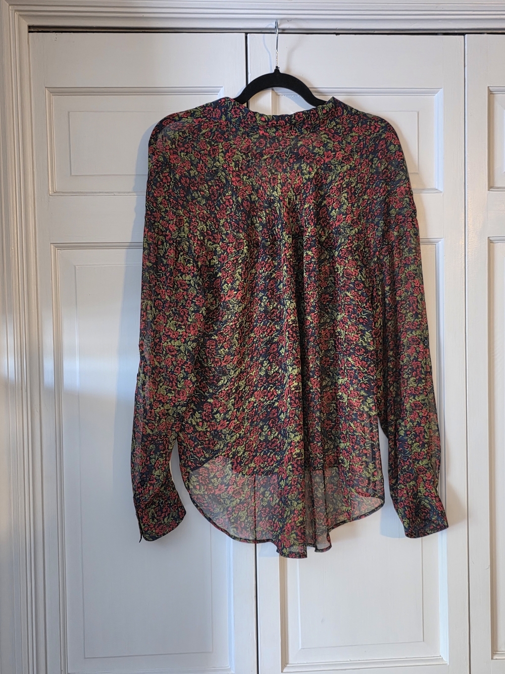 Free People Sheer Floral Button Front Blouse Medium Boho High Low Top Goth - Picture 3 of 6